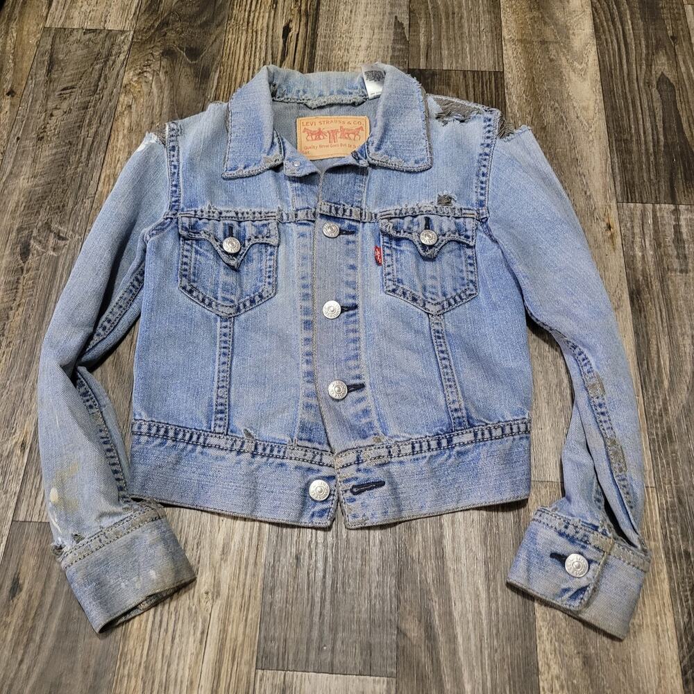 Levis Type‎ 1 Trucker Denim Jacket Womens Size Medium Iconic Blue (Distressed)